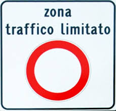Italian Zona Traffico Limitato (ZTL) road sign marking the boundary of a restricted traffic zone in a city center